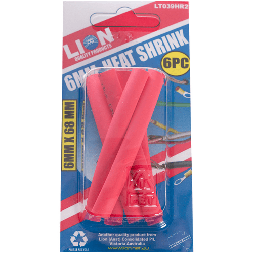 Lion Tubing Heat Shrink Red 6mm x 68mm