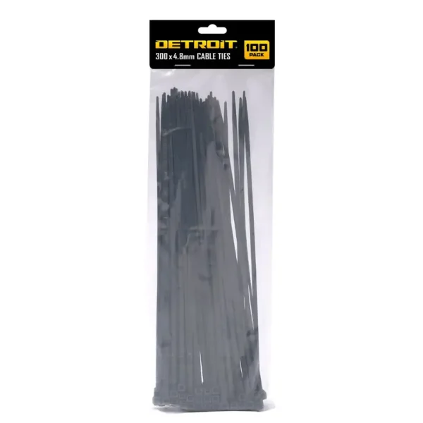 Cable Tie Standard 300mm x 4.8mm Black Pk100 Detroit