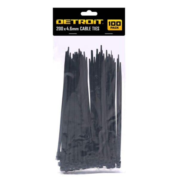 Detroit Standard Cable Tie Black 200 x 4.6mm - 100 Pack