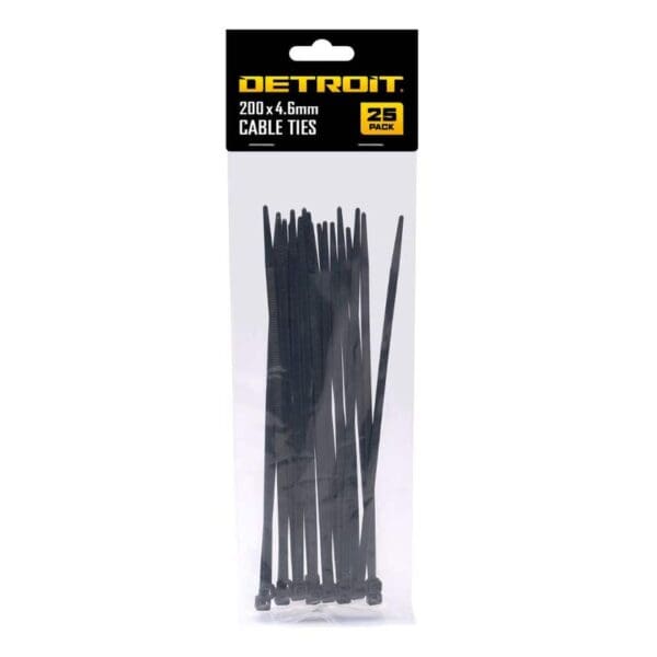 Detroit Cable Tie Standard 200mm x 4.6mm Black Pack 25