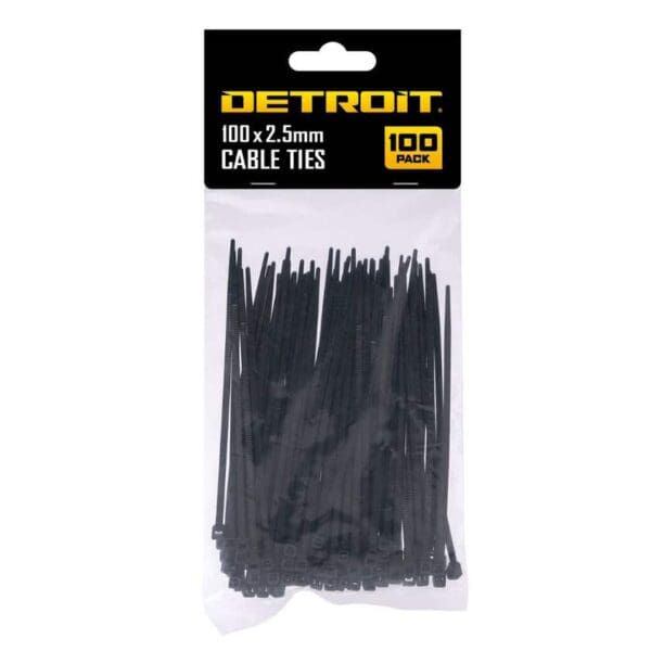Detroit Cable Tie Standard 100mm x 2.5mm Black Pk100