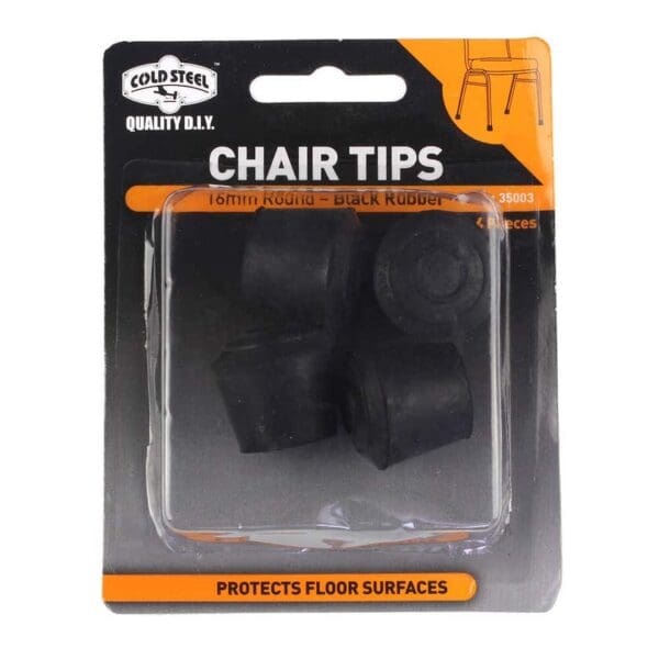Chair Tip Black Rubber Round Pack 4 16mm
