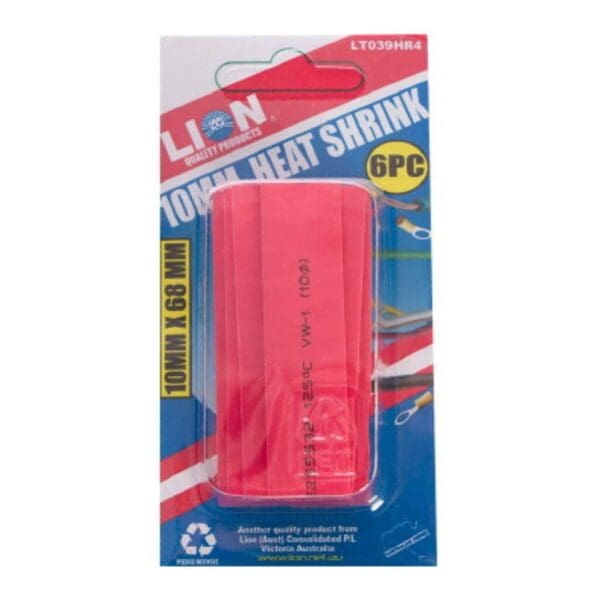 Lion Heat Shrink Tubing Red 10mm x 68mm Pack 6