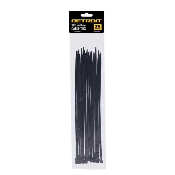 Detroit Cable Tie Standard 300mm x 4.8mm Black Pack 25