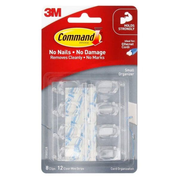 Command Clear Round Cord Clips with Clear Strips Pk4