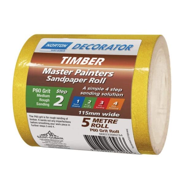 Norton Painters Sandpaper Roll P60 Grit 115mm x 5m