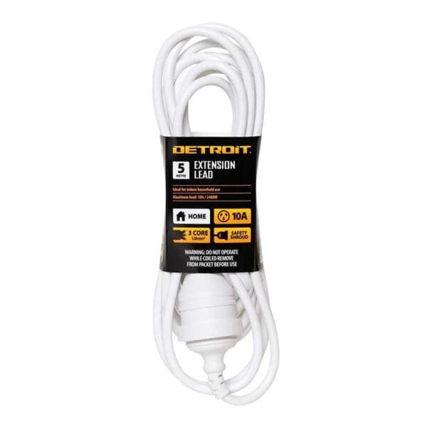 Detroit 10A Domestic Extension Lead 5M White