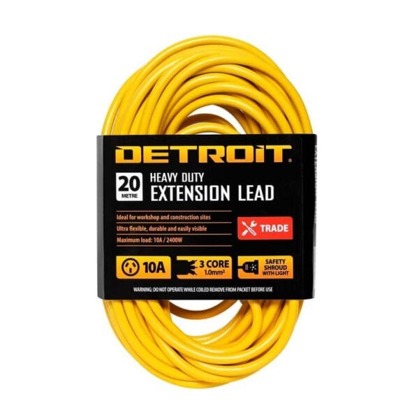 Detroit 10A Heavy Duty Extension Lead 20M Yellow