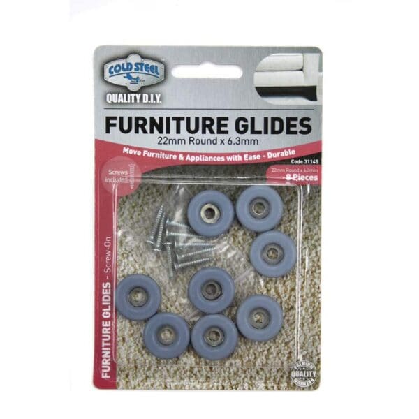 Cold Steel Round Furniture Glides Grey 22mm - 8 Pack