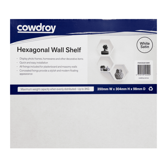 Cowdroy Hexagonal Wall Shelf 350 x 304 x 98mm White Satin