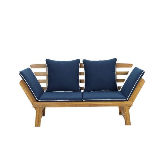 Bali Timber Daybed with Navy Cushions 750 x 1900 x 690mm